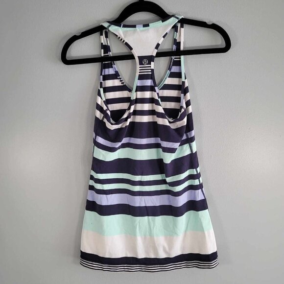 Lululemon cool racerback blue, white and light green striped tank top. EUC - Picture 3 of 6
